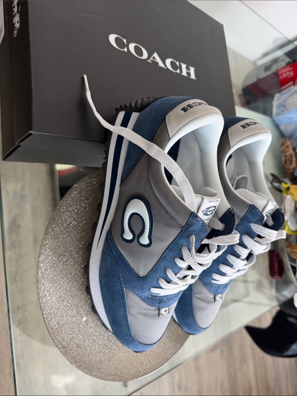 Coach Men's Blue and Gray C Logo Retro Runner Sneakers - Picture 3 of 4